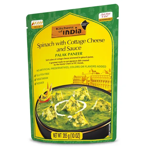 Kitchens Of India Ready To Eat Palak Paneer, espinacas y queso cottage, cajas de 10 onzas (paquete de 6)