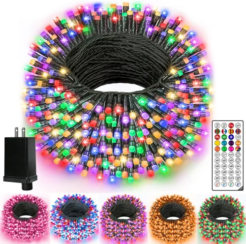 Miniatura 10 de Ollny Luces RGB de Halloween, 200 luces LED de 66 pies, 130 modos que cambian de color, luces de Navidad conectables con control remoto, verde