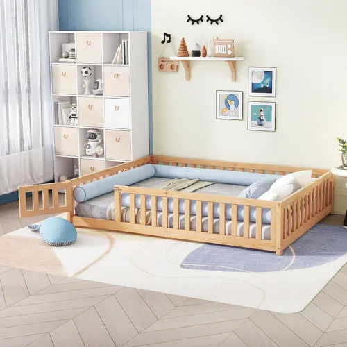 Miniatura 14 de VilroCaz Playfun - Cama de suelo tamaño individual con valla que se puede abrir, cama Montessori de metal con diseño de plataforma para niños