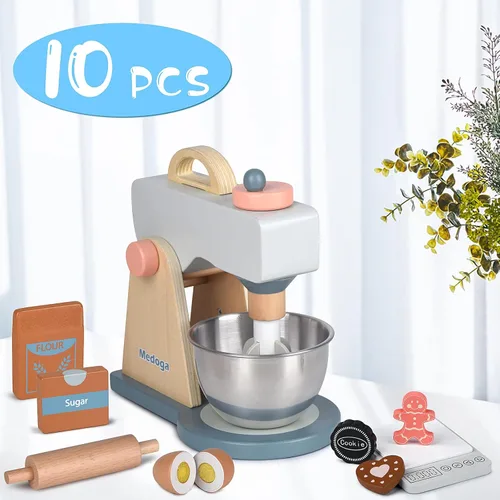 Miniatura 5 de Juego de accesorios de cocina, juego de mezclador de madera, juegos de comida de juego de simulación para niños, juguetes de juego de rol para niñas