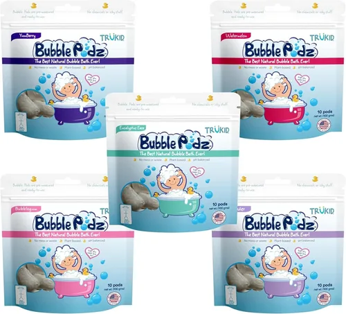 TruKid Bubble Podz - Paquete de baño de burbujas para bebés y niños, bomba de baño refrescante suave para piel sensible, pH balance 7 para