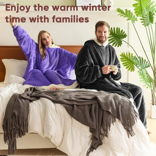 Miniatura 6 de yescool - Cobija con capucha, sudadera de franela de forro polar sherpa para adultos, mujeres y hombres, talla única