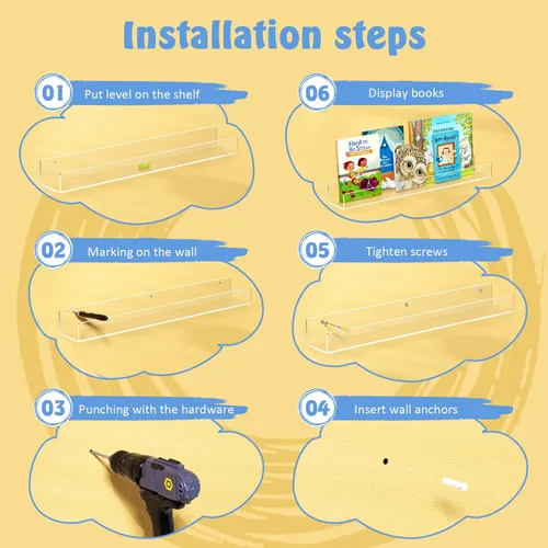 Miniatura 7 de NIUBEE Estanterías flotantes de acrílico de 24 pulgadas para niños, paquete de 2, estantes transparentes montados en la pared para colecciones
