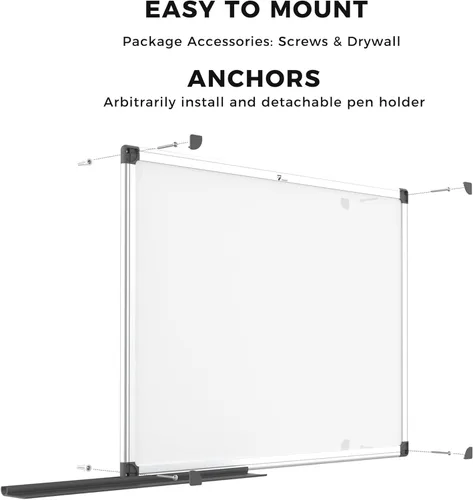 Miniatura 4 de TOWON Magnetic Dry Erase Whiteboard 36 x 24 in, Large White Board for Wall, 3 x 2 Ft Whiteboard with Marker Tray & 2 Magnets, Silver Aluminum Frame