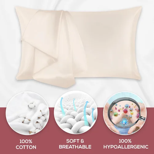Miniatura 3 de Superity Linen Fundas de almohada de tamaño estándar, cierre de sobre, paquete de 2, 100% algodón suave y cómodo, color beige