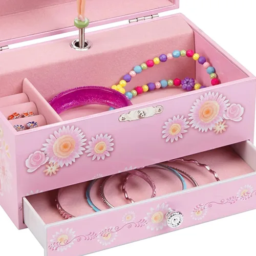 Miniatura 6 de Jewelkeeper Joyero musical de bailarina rosa para niña con cajón extraíble, estuche organizador de almacenamiento de joyas, melodía de lago cisne