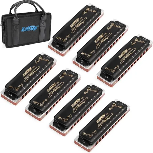 Miniatura 8 de Armónica Cromática de Grado Profesional 10 Agujeros 40 Tonos Clave de Do Acero Inoxidable Uso Pesado con Estuche y Paño de Limpieza para Jugador