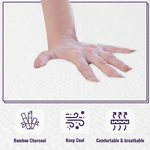 Miniatura 4 de PayLessHere Colchón de espuma viscoelástica de gel refrescante de carbón de bambú de tamaño completo de 12 pulgadas en una caja, colchón de firmeza