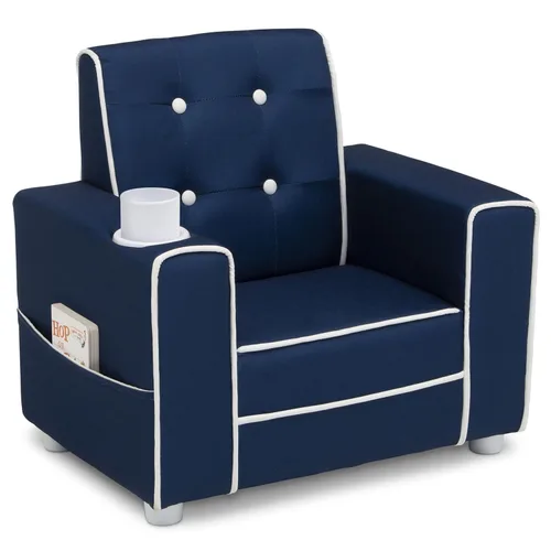 Miniatura 4 de Delta Children - Silla tapizada para niños Chelsea con portavasos, azul marino