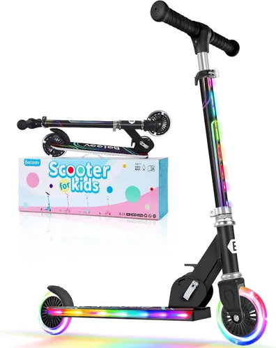 Miniatura 10 de BELEEV V2 - Scooter para niños con ruedas y tallo y plataforma iluminados, scooter plegable de 2 ruedas para niñas y niños, 3 alturas ajustables