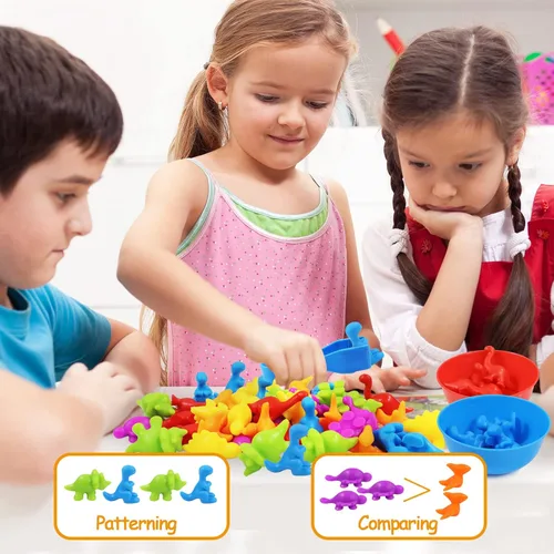 Miniatura 4 de RAEQKS Juguetes de dinosaurios para contar y clasificar Montessori sensorial, juguete de clasificación con cuencos, actividades de aprendizaje