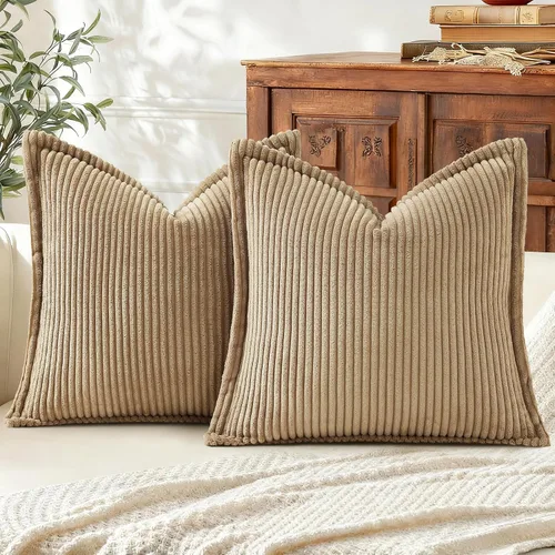 Miniatura 11 de Mecatny Juego de 2 fundas de almohada de pana de 16 x 16 pulgadas, fundas decorativas neutrales suaves de estilo bohemio para sofá y sala de estar