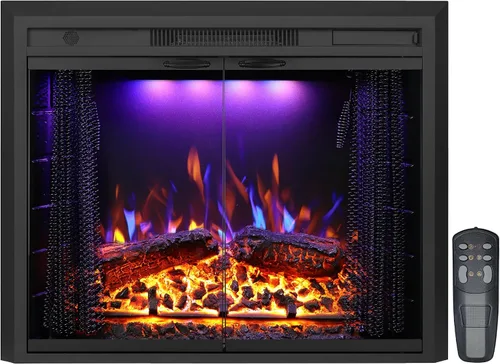 Miniatura 16 de Chimenea Eléctrica, Insertos de Chimenea Eléctrica de 28", Calentador de Chimenea Empotrado con Control Remoto, Colores de Llama Ajustables