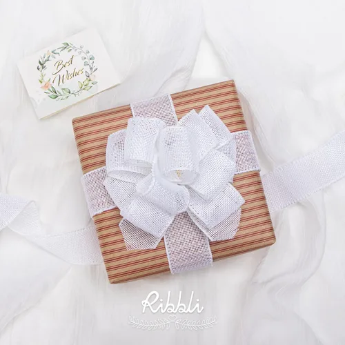 Miniatura 2 de Ribbli Cinta de Arpillera Blanca con Alambre, 1-1/2 Pulgadas x 10 Yardas, Cinta de Arpillera Real Cruzada con Borde de Alambre para Lazo Grande