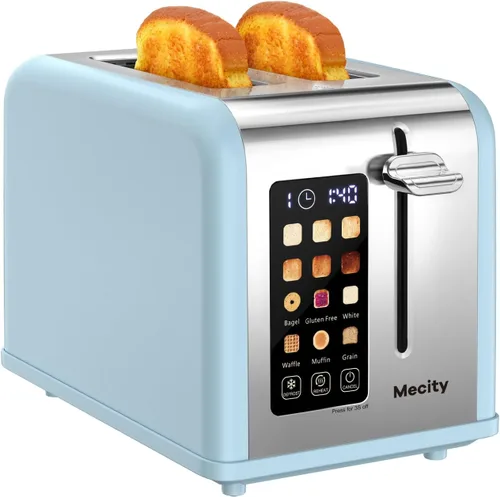 Miniatura 10 de Mecity Tostadora de pantalla táctil de 2 rebanadas, ranura ancha de 1.5 pulgadas, tostadora inteligente de acero inoxidable para bagels, magdalenas