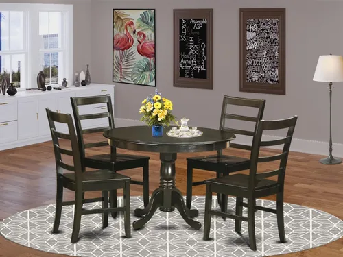 Miniatura 2 de East West Furniture HLPF5-CAP-W - Juego de comedor de 5 piezas para 4 personas, incluye una mesa de comedor redonda con pedestal y 4 sillas