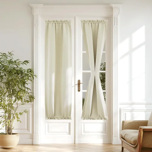 Miniatura 239 de NICETOWN Cortinas opacas unicolor con aislamiento térmico para puerta francesa, granja, oscurecimiento de habitación, puertas y ventanas de Marrón