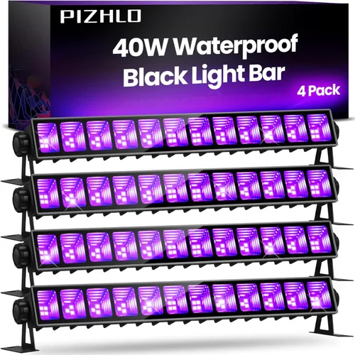 Paquete de 4 barras de luz negra de 40 W, luz LED negra impermeable IP66 con enchufe+interruptor+cable de 6 pies, cada luz de 24 x 24 pies, para