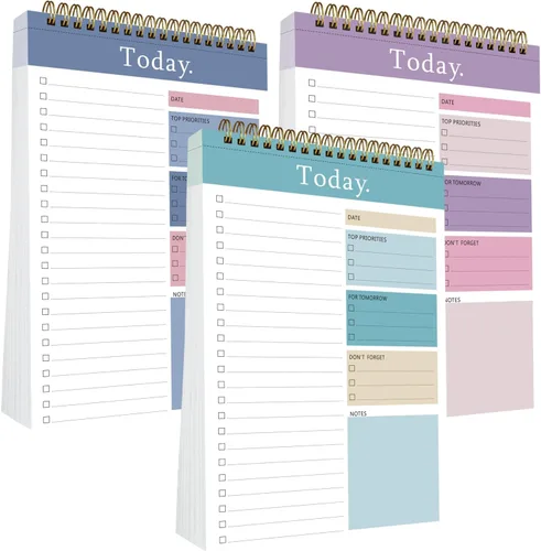 Paquete de 3 bloc de notas de lista de tareas, 52 hojas de colores mezclados, 6.5 x 9.8 pulgadas, cuaderno de planificación de lista de verificación