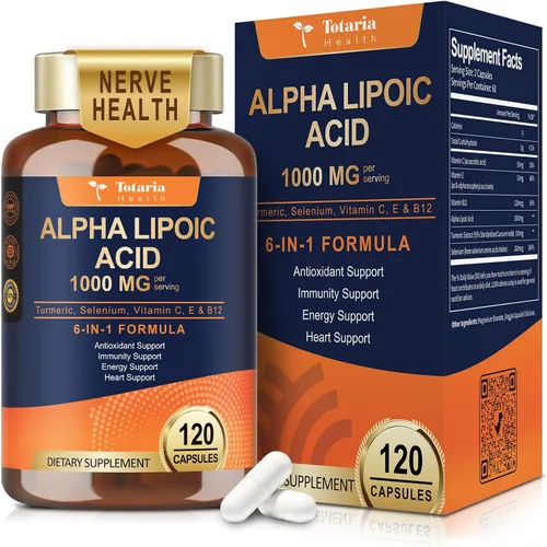 Totaria Ácido alfa lipoico de 1000 mg – Suplemento de ALA antioxidante para neuropatía, apoyo a la salud nerviosa, desintoxicación hepática,