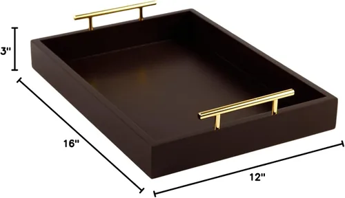Miniatura 7 de JJSQYLAN Bandeja de madera para servir con asas, bandeja rectangular de desayuno para mesa de café, bandeja otomana decorativa de 16 x 12 pulgadas