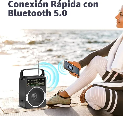 Miniatura 3 de JEUJUG Radio AM FM portátil, Radio Bluetooth 5.0 de 5 Watts con altavoz, Radio FM con batería recargable incorporada/Batería DC D*4 de celdas