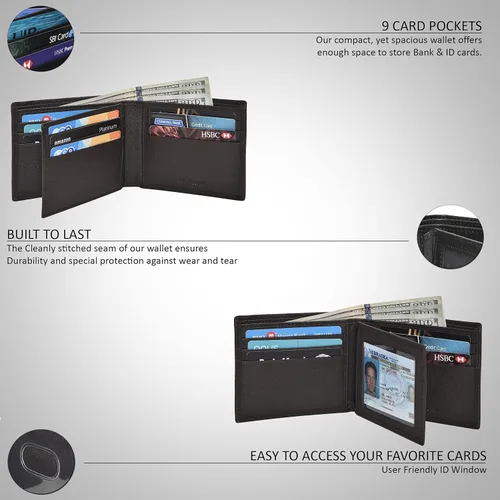 Miniatura 64 de Carteras plegables de cuero RFID hechas a mano para hombres en varios colores que ofrecen 9 tarjetas y 1 ranuras para identificación