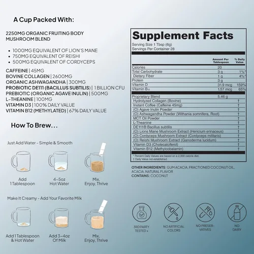 Miniatura 6 de Atlas+ Coffee Superblend - Café de hongos prémium con colágeno, probióticos, D3 y B12, melena de león, Reishi, Cordyceps, para energía