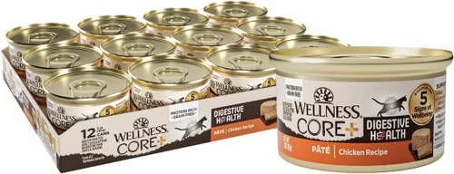 Miniatura 10 de Wellness CORE+ Digestive Health Pate Alimento húmedo enlatado en paté para adultos, natural, rico en proteínas, sin granos, receta de pescado