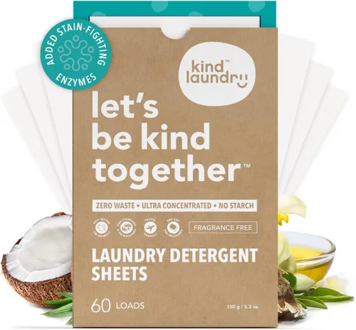 Hojas de detergente KIND LAUNDRY con enzimas que combaten las manchas - Jabón ecológico para lavandería a base de plantas - Detergente para