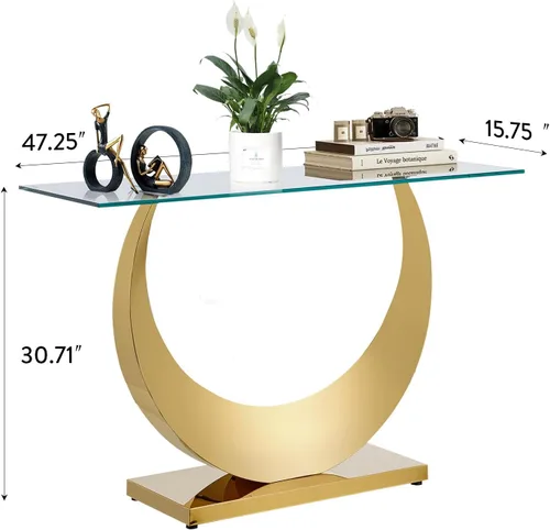 Miniatura 2 de Mesa de centro de cristal de lujo, mesa de centro de sofá de 47 pulgadas con marco de acero inoxidable dorado y parte superior de vidrio negro, mesa