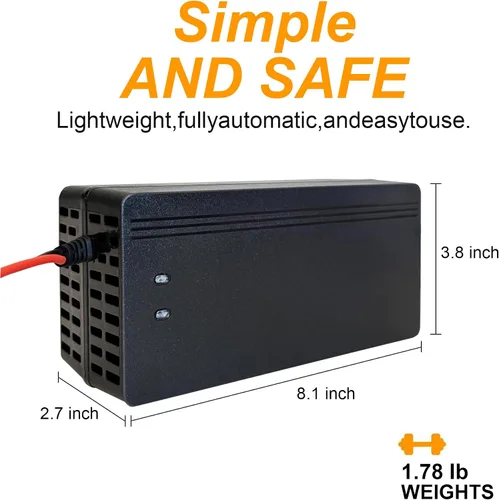 Miniatura 4 de Cargador de batería de litio de 36 V 10 A, cargador de batería LiFePO4 de 43.8 V, mantenedor de batería, cargador inteligente con indicador LED