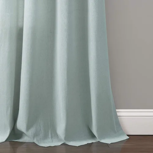 Miniatura 3 de Lush Decor Par de paneles de cortinas de lino con encaje para ventana, 84 x 38 pulgadas, azul