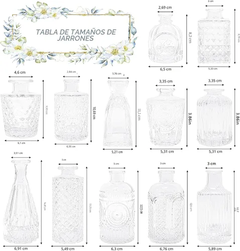 Miniatura 3 de SUPMIND Juego de 12 jarrones de vidrio para brotes, pequeños jarrones de flores transparentes a granel para centros de mesa, mini jarrón vintage