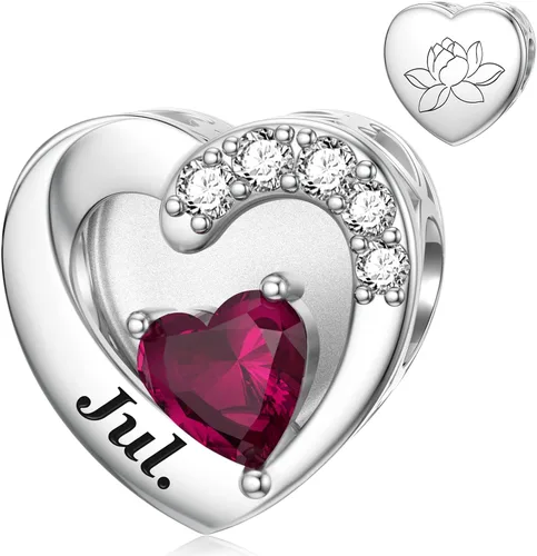 SEVENWELL Dijes de piedra natal con flor grabada para el mes de nacimiento, pulsera de plata de ley 925, feliz cumpleaños para mujer