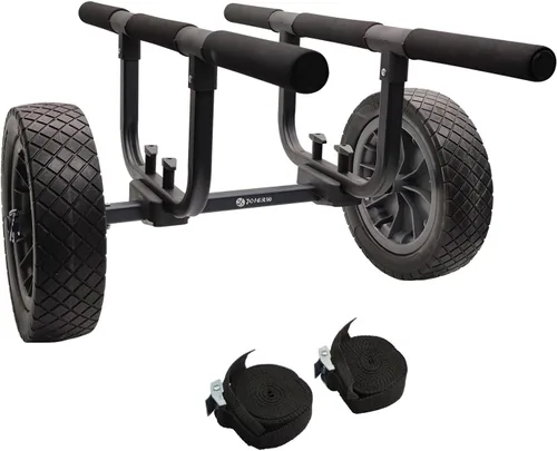 Carrito de kayak resistente, carrito de canoa ajustable de ancho con ruedas de playa planas de 12 pulgadas Gris