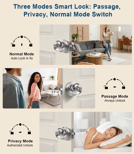 Miniatura 4 de KLLOQUE Fingerprint Door Lock, Smart Fingerprint Door Knob with Keypad, Biometric Door Lock with App Control, Auto Lock Door Lock with Code, Keyless