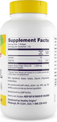 Miniatura 2 de Healthy Origins Aceite de oliva, 1250 mg - Suplemento para la salud del corazón con aceite de oliva virgen extra orgánico prensado en frío
