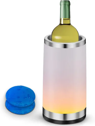 Enfriador de vino con lámpara táctil RGB | Cubo enfriador de botellas de vino | Aislador de doble pared con 2 bolsas de hielo para champán de 25.4