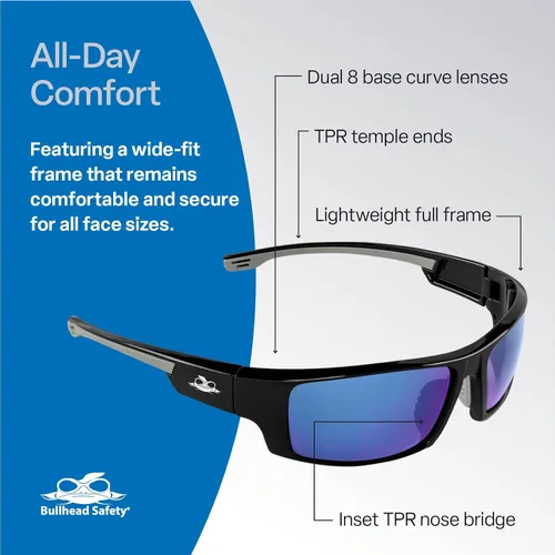 Miniatura 5 de Bullhead Safety Dorado - Lentes de seguridad con doble lente, ANSI Z87+, lentes de luz azul con protección contra la luz UV y revestimiento marco