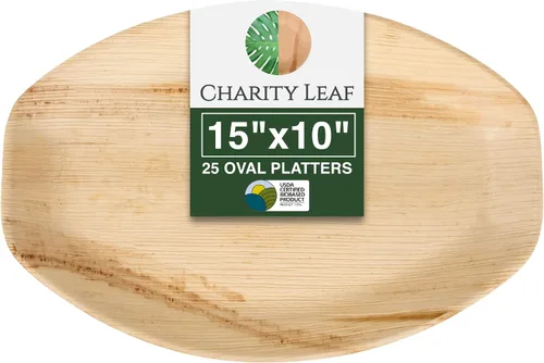 Miniatura 15 de Charity Leaf Bandejas desechables de hoja de palma de 13 x 9 pulgadas (10 piezas) platos de bambú para servir, tableros desechables, vajilla