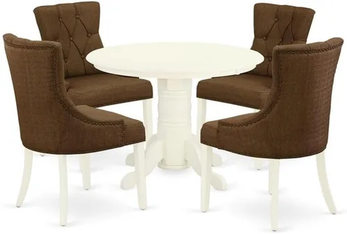 Miniatura 8 de East West Furniture SHFR3-BLK-02 Juego de mesa de comedor moderno de 3 piezas contiene una mesa de cocina redonda con pedestal y 2 sillas de comedor