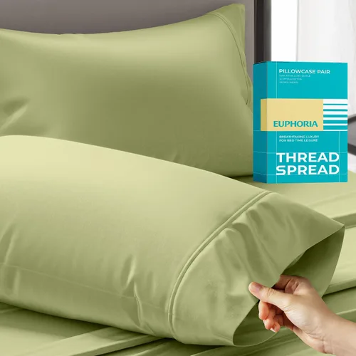 Miniatura 17 de THREAD SPREAD Fundas de almohada 100 % de algodón egipcio, fundas de almohada de 800 hilos, tamaño Queen / estándar, paquete de 2 unidades, suaves