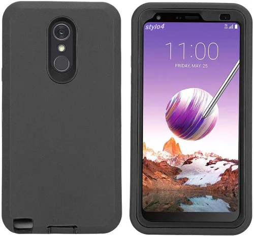 Miniatura 3 de Funda para LG Stylo 4 Plus con protector de pantalla integrado, híbrido de alto impacto resistente resistente a los golpes de cuerpo completo a Negro
