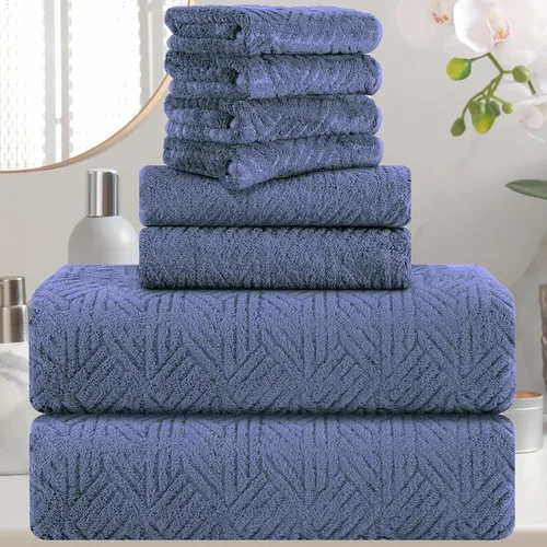 Miniatura 10 de CHINO Juego de 8 toallas de baño turquesa, 2 toallas grandes/2 toallas de mano/4 toallitas, toalla de baño grande de 600 GSM, toalla de secado