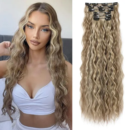 Miniatura 10 de LONAI - Extensiones de cabello con clip, 6 piezas, rizadas, de 24" de largo, sintéticas, para mujer, color rubio ceniza natural