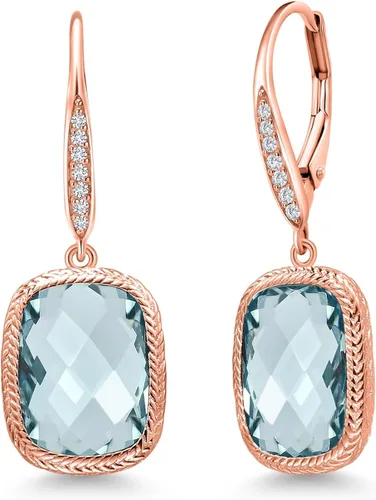 Miniatura 44 de Gem Stone King Aretes colgantes de plata de ley 925 con piedra natal y diamantes blancos cultivados en laboratorio de 4.60 quilates para mujer