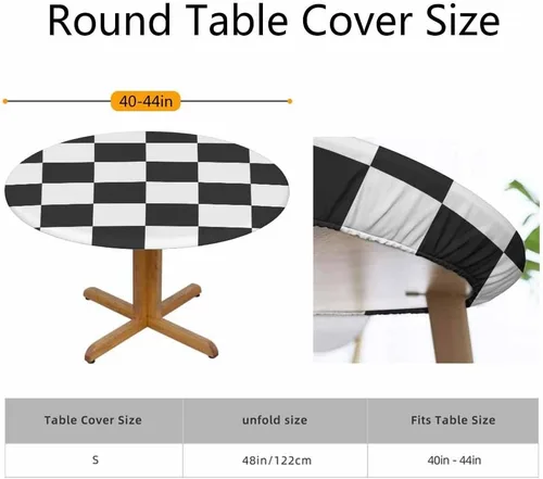Miniatura 2 de Mantel de ajedrez blanco y negro con cuadrículas redondas, planos, abstracto, impermeable, lavable, para mesa de comedor ajustable de 40 a 44