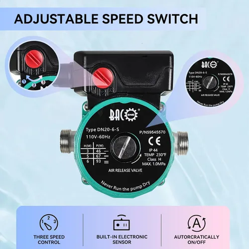 Miniatura 5 de BACOENG Bomba de recirculación de agua caliente, 3/4 "NPT 110V Bomba de circulación automática con cabezal de acero inoxidable para calentador solar