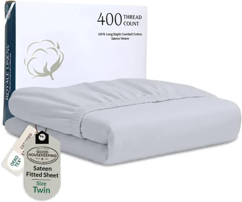Miniatura 11 de ROYALE LINENS Sábana bajera ajustable de 300 hilos 100% algodón peinado de fibras largas, tamaño Queen, sábana inferior súper suave con bolsillo